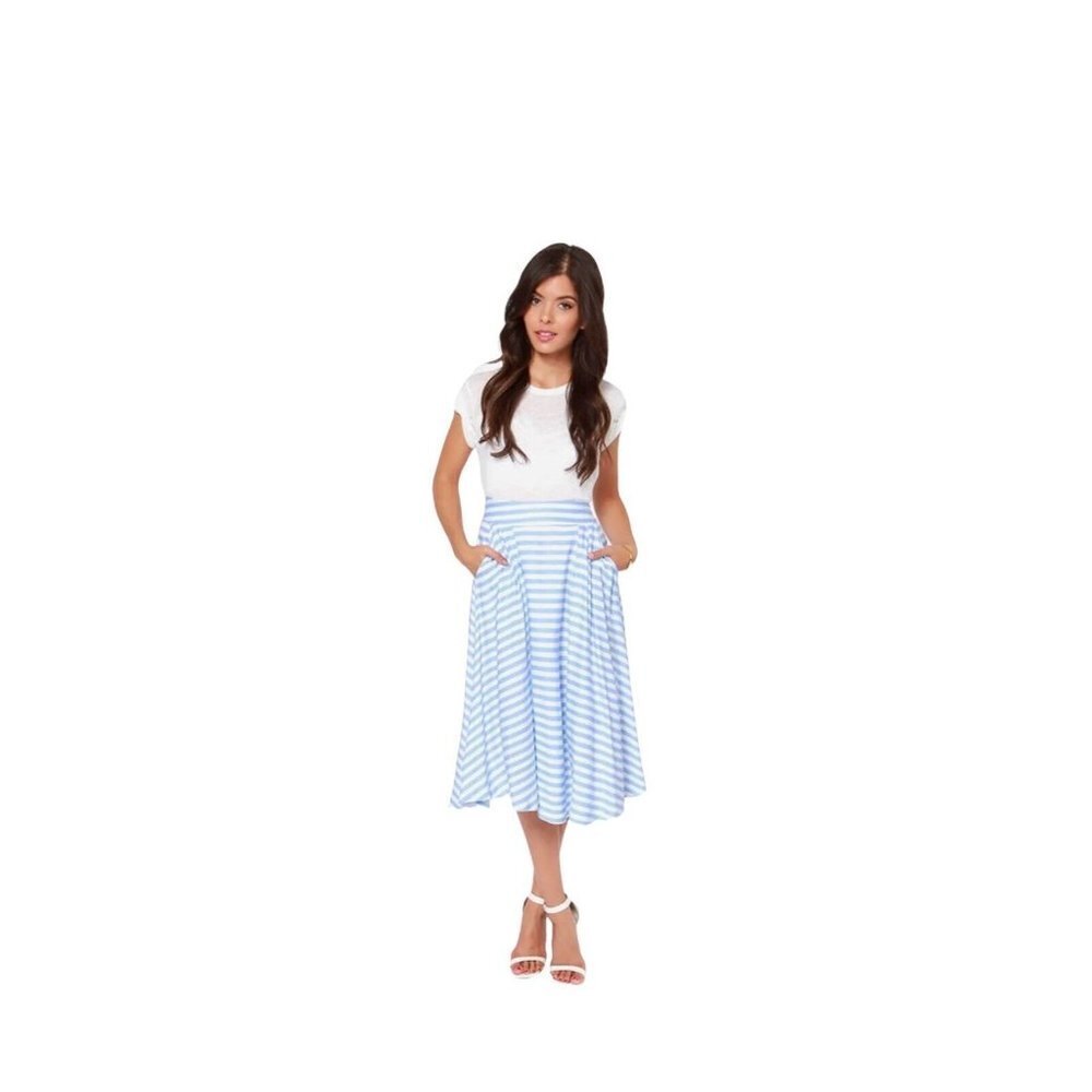 JOA Woman’s All Striped Up Midi Skirt Periwinkle Pockets SZ‎ M